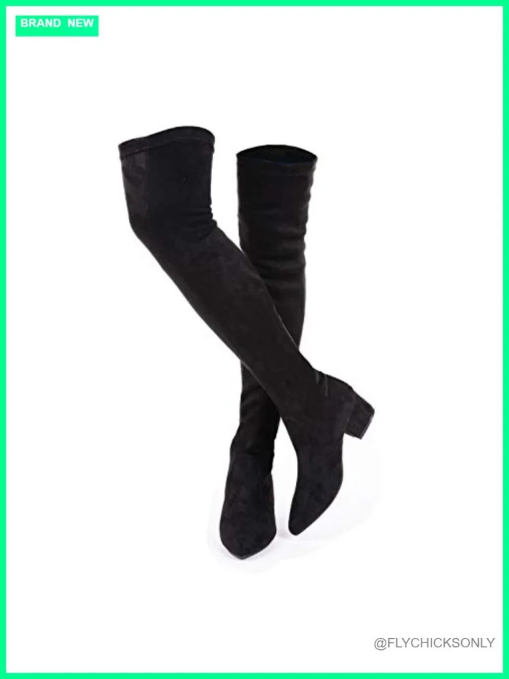Pointed Toe Over the Knee Boots Faux Suede Block Heel Side Zip Comfort